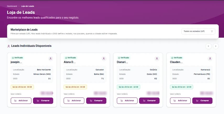 Visão geral da Loja de Leads