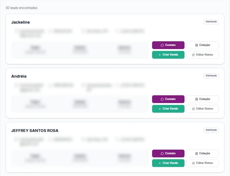 Listagem operacional da Loja de Leads