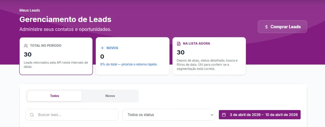 Tela de gerenciamento de leads
